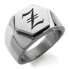 Stainless Steel Old English Monogram Letter Z Mens Hexagon Crest Signet Ring