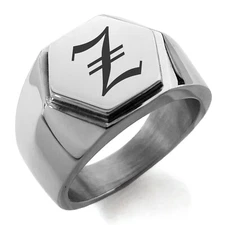 Stainless Steel Old English Monogram Letter Z Mens Hexagon Crest Signet Ring