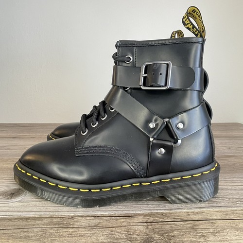 Dr Martens Hombres 5 Mujeres 6 Cuero Negro Motocicleta Arnés Hebilla Botas Cristofor - Imagen 5 de 9