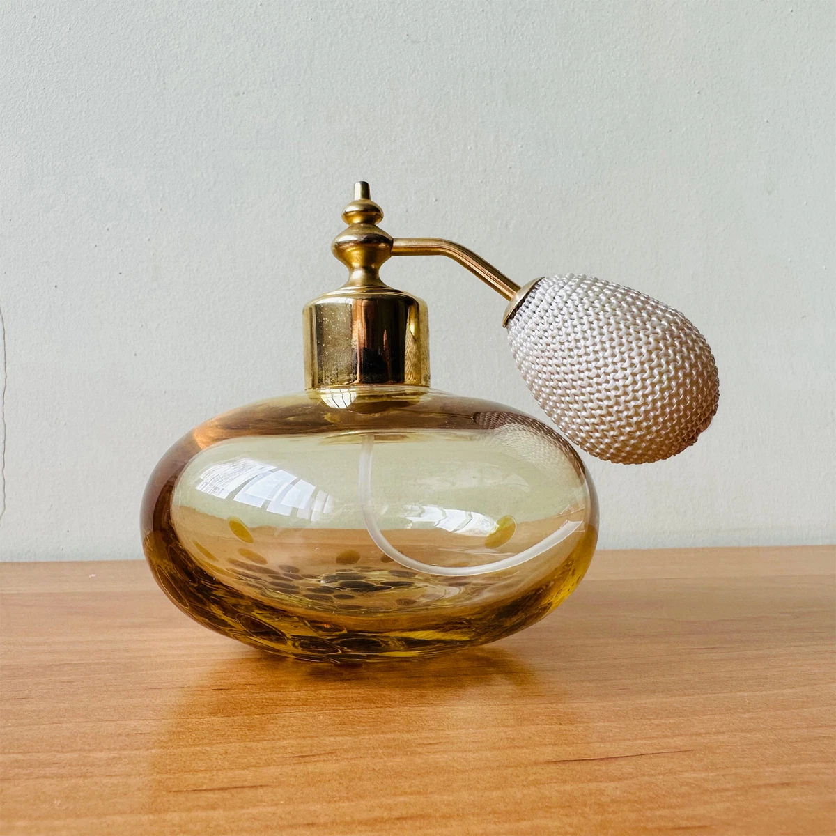 Vintage empty perfume bottle with ball pump, Antique glass