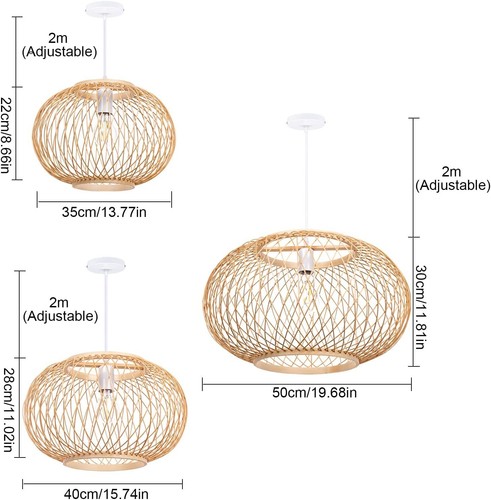 Chandelier Ceiling Lamp Bamboo Wicker Rattan Hanging Pendant Lighting Bedroom US - Bild 8 von 18