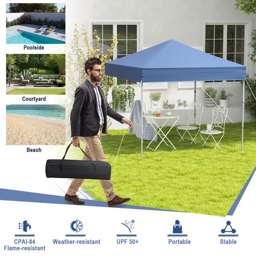 Patio 6.6x6.6ft Outdoor Pop-up Canopy Tent UPF 50+ Portable Sun Shelter Blue - Picture 8 of 9