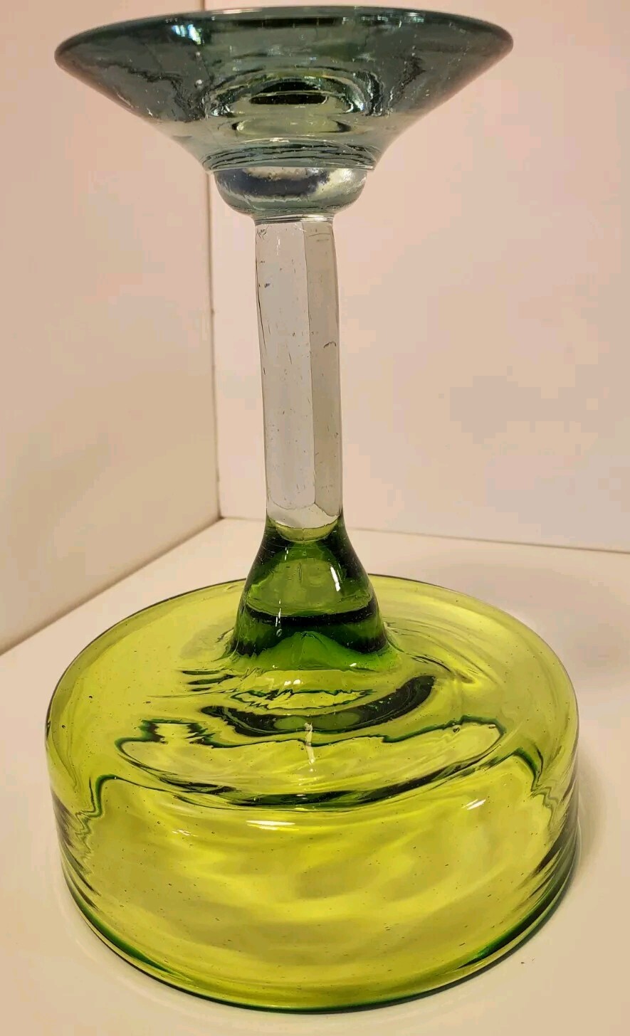 Margarita Cocktail Glasses Hand-blown Green With Blue Stem Heavy Set Of 2
