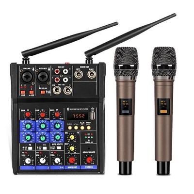 4 Channel Audio Mixer with built Wireless Microphone bluetooth USB Record Sound
