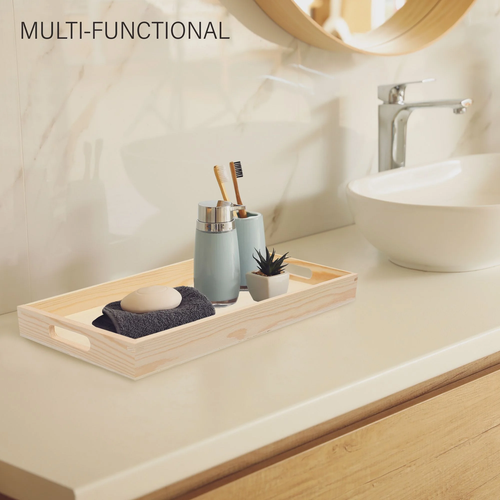 5 Pcs Wooden Nested Serving Trays with Handles, 13 - 16 In, Unfinished Natural W - Picture 2 of 12