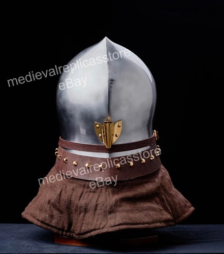 Mittelalter Bascinet Hounskull Helm 16GA Stahlpolsterung Schweinegesichtshelm, - Bild 3 von 4