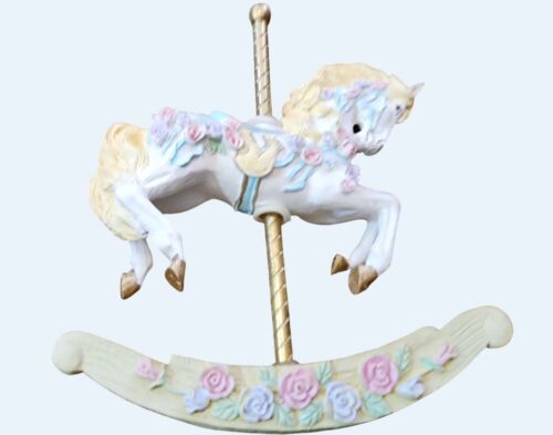 Vintage Style Carousel Rocking Horse Figurine With Floral Accents 5.25 Inch Tall