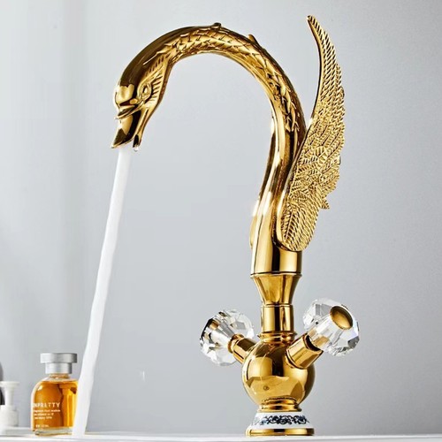 Waterfall Bathroom Sink Faucet Dual Knob Basin Vanity Mixer Faucet 1 Hole Gold - Picture 4 of 12