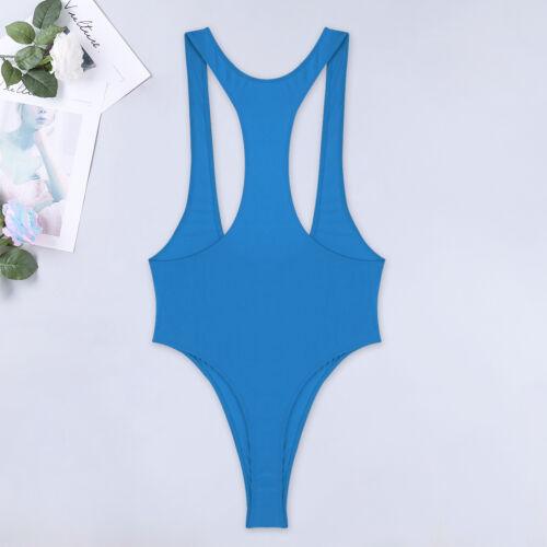 Women's One Piece Bodysuit Open Chest Sleeveless High Cut Thong Leotard Swimsuit - Picture 36 of 57