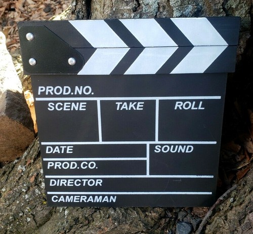 Réalisateur en bois film coupe action take roll scène clapper noir blanc  - Photo 1 sur 10