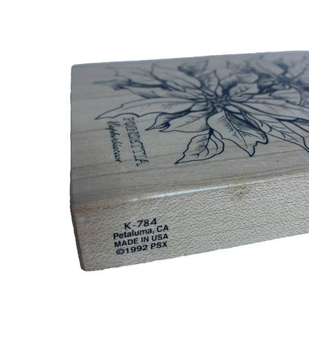 Poinsettia Wood Mount Rubber Stamp Vintage Block K-784 4.5" x 3.5" Christmas - Picture 4 of 5