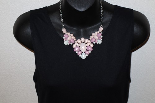 2x Necklace Lot Blue Purple Pink Rhinestone Pastel Teardrop Aurora Borealis - Picture 8 of 11