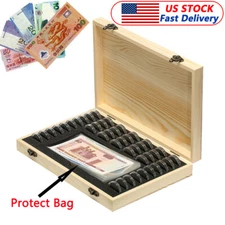 40PCS Coin Capsules Storage Box&Wooden Display Case Holder Collect Coin Storage