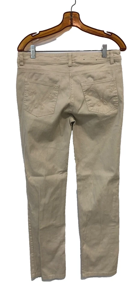 Pantalón Bogari Mujer Talla 8 Beige Cosido Bolsillos Traseros Diseñado en Italia Pantalón Foto 2 de 4