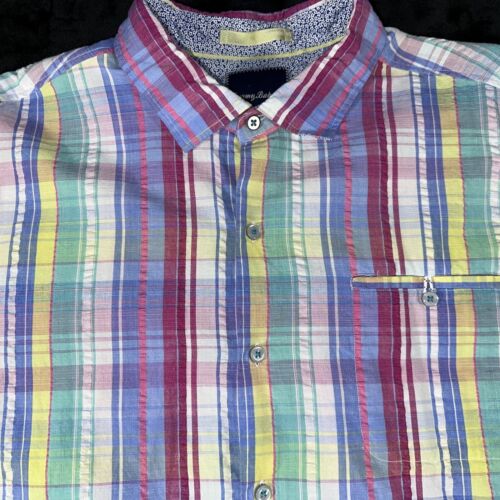 Camisa Tommy Bahama Mangas Largas Botones Multicolor Cuadros XL Algodón Mezcla de Seda - Imagen 4 de 11