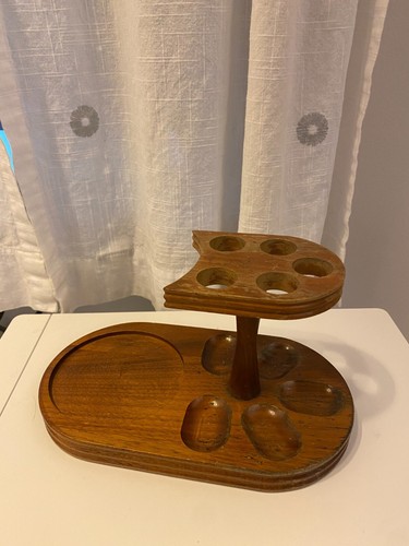 Vintage 5 Tobacco Pipe Holder Stand Storage Rack Display Carved Wood Round Tin - Bild 5 von 9