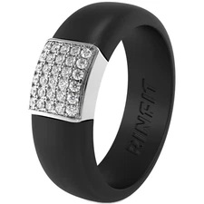 Silicone Wedding Ring for Women with Metal Frame and Cubic Zirconia Stones