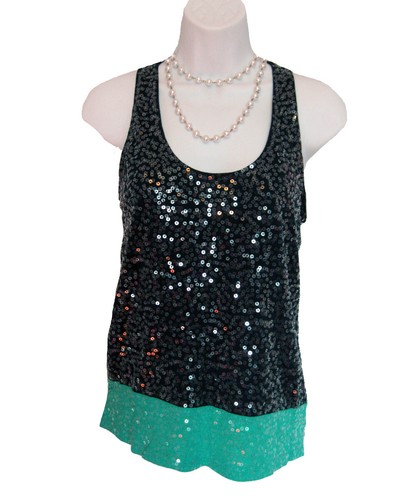 SEQUIN Tank Top Size XS 0 2 Navy Blue Green J. Crew Knit Shirt Sleeveless Casual - 第 1/7 張圖片