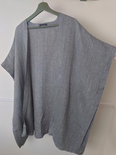 Eskandar Linen Kimono Cardigan Cover Up Draped Relaxed Fit Free Size Grey - Picture 3 of 19