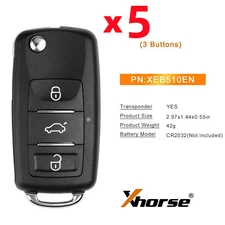5x XHORSE XEB510EN B5 Super Remote With XT27B Super Chip 3 Buttons XE Series USA
