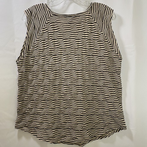 Lucky Brand Womens L Sleeveless Knit Top Black Tan Wavy Stripe Boho Beachy Funky - Picture 2 of 7