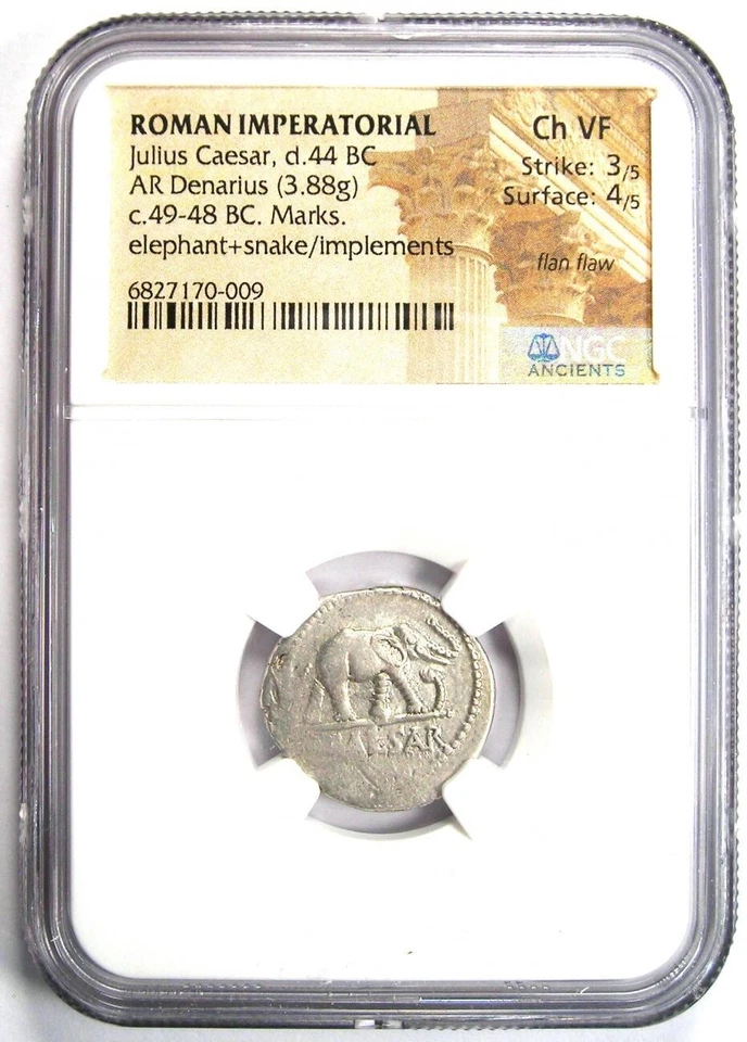 Julius Caesar AR Denarius Silver Elephant Coin 49 BC - Certified NGC Choice VF - Image 2 of 4