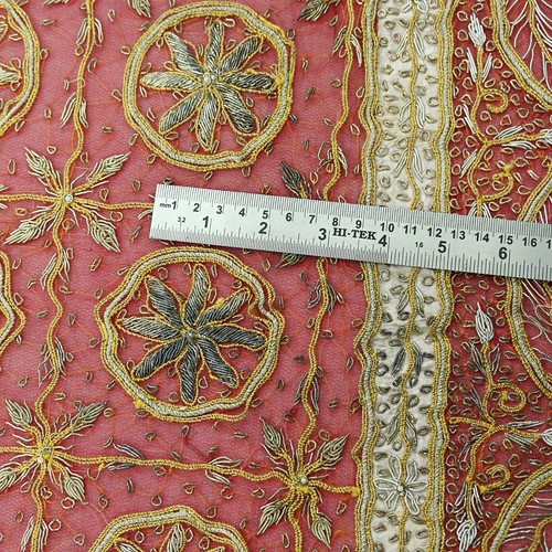 Vintage Heavy Bridal Red Dupatta Pure Chiffon Silk Long Stole Hand Embroidered - Picture 20 of 24