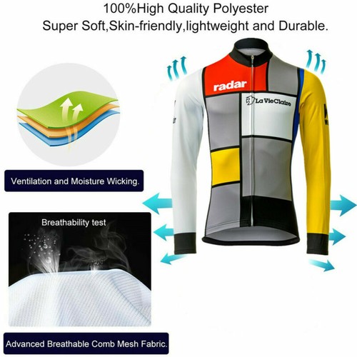 Men's Retro Long Sleeve Cycling Jersey Reflective Bike Tops Summer Bike Shirts - Picture 55 of 101