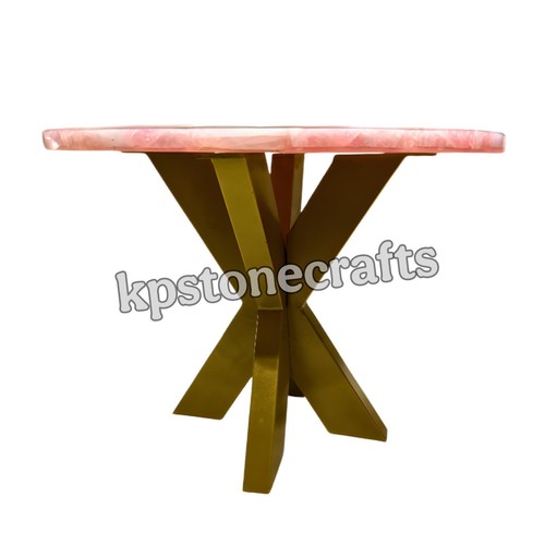 Mesa de centro redonda de ágata de cuarzo | Mesa de piedra pulida para cocina, comedor, H - Imagen 3 de 8
