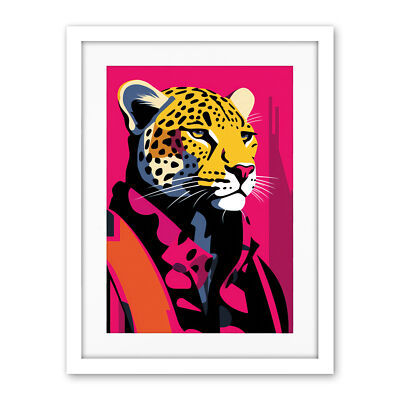 Strong Leopard in Suit Bold Artwork Pop Art Portrait Framed Wall Art Print 18X24