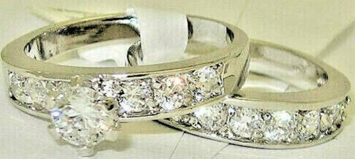 Conjunto de 2 piezas de anillo de boda de oro blanco circonita anillo de compromiso plata redondo fino talla 5 nuevo - Imagen 4 de 9