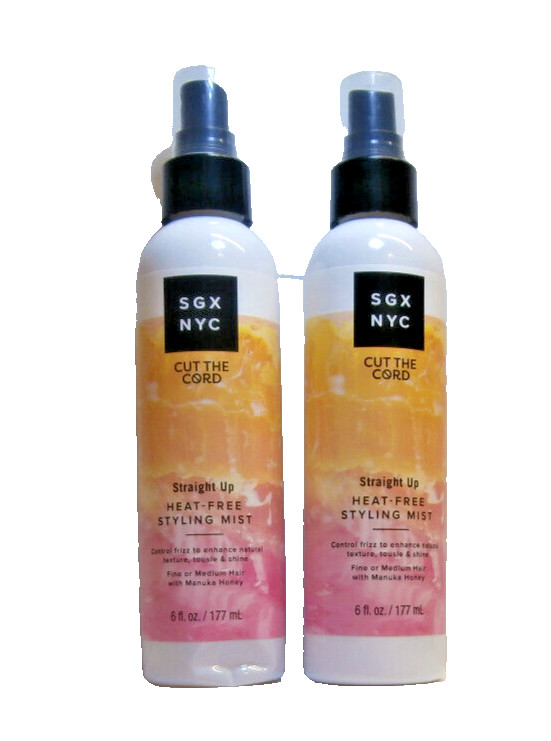 SGX NYC Cut The Cord Straight Up Heat-Free Hair Styling Mist 6 fl oz (2 Bottles)