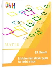 QYH Premium Printable Vinyl for Inkjet Printer-20 Matte Sticker Paper Waterpr...