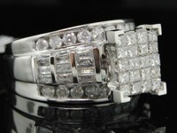 Diamant Verlobungsring Damen 14K WeißGold Prinzessin Rund Baguette Hochzeit