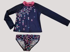 LANDS END Blue Heart Print Long Sleeved Rash Guard Bathing Suit Girls Size 4