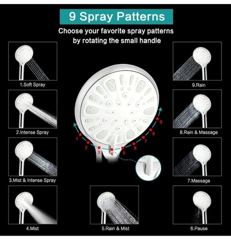 10" High Pressure Rainfall Shower Head /Handheld Shower Combo 9 Settings Chrome - Picture 4 of 8