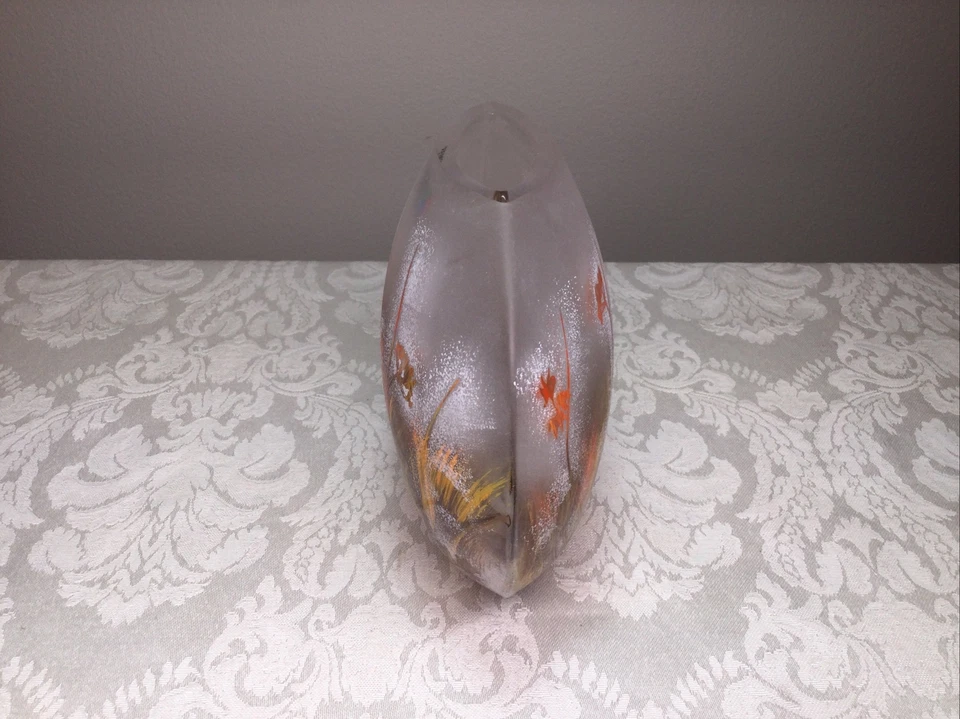 Womar Glass Blown Painted Flowers Yellow Red Oval Vase 5” - Image 3 of 4