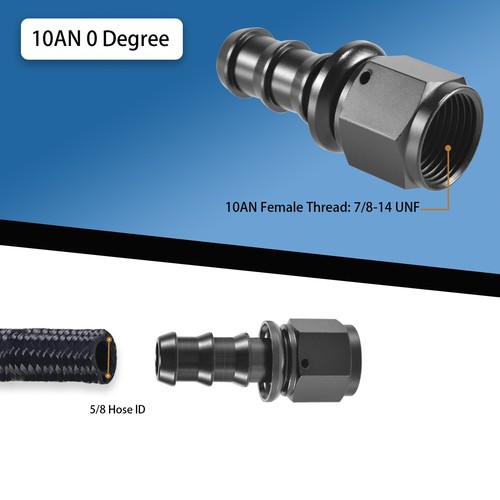 1PC 10AN 0 Degree Push-On Hose End fittings Push Lock Aluminum Black - Picture 5 of 6