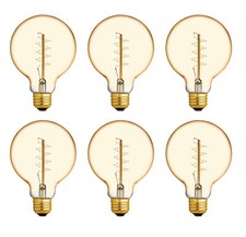  case of 6 bulbs GE 46176 Vintage G30, Amber Glass, 60 watt, meandering joyous