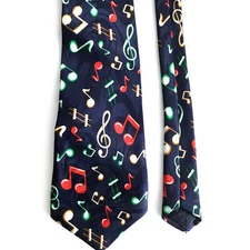 Steven Harris VTG Mens Hand Made Tie Musical Notes Necktie Navy Blue 59 in L