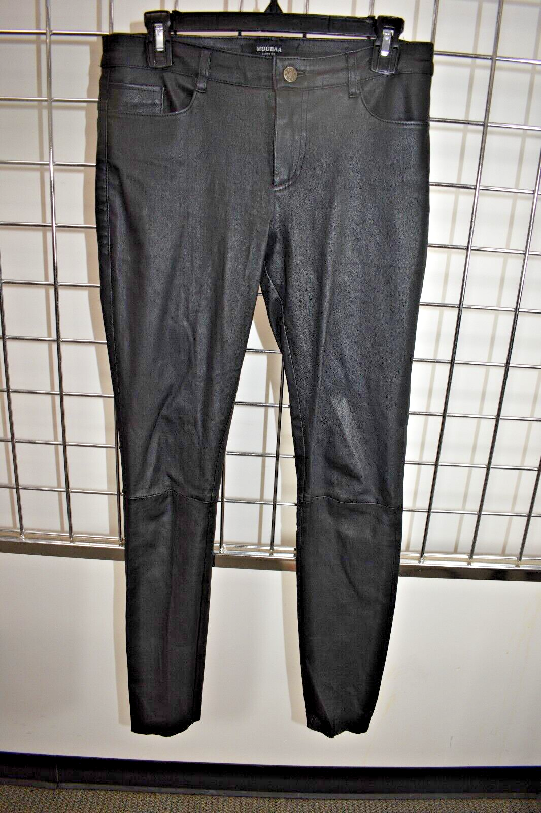 MUUBAA Black Lamb Leather Stretch Skinny Pants US6 On Sale-image