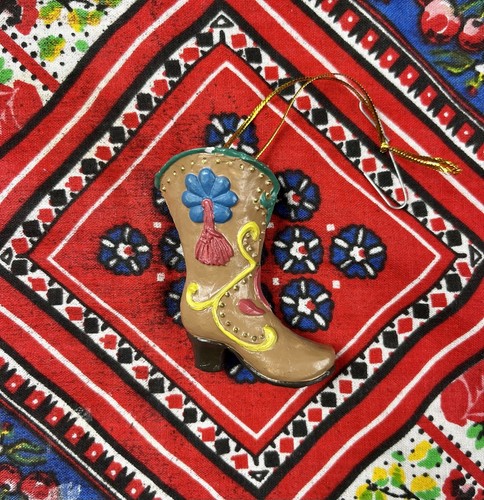 1990s Cowboy Boot High Heel Christmas Ornament Western Kitschy Southwest Vintage - Picture 1 of 3
