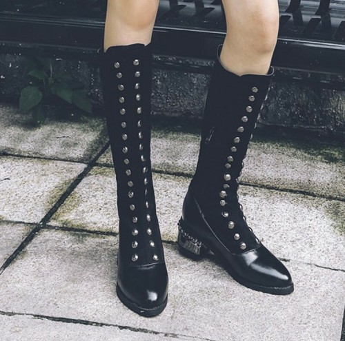 Mujeres Gruesas Tacones Bajos Rodilla Alto Botas de Caballero Británicas Zapatos de Remache Nuevos - Imagen 3 de 17