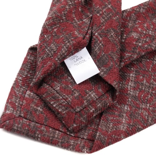 Isaia Napoli Brown Mélange Soft Woven Wool Tie with Burgundy Print NWT - Picture 4 of 4