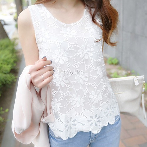 Womens Sleeveless Ladies Lace Chiffon Tank Tops T-shirt Vest Camisole Blouse Tee