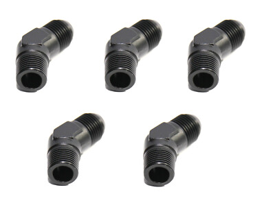 5PIECES BLACK AN10 10-AN Male to 1/2''NPT Male 45 Degree Flare Fitting Adapter