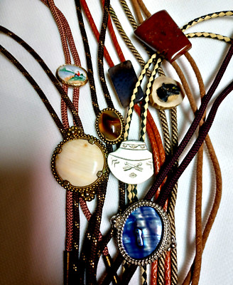 Vintage Handmade Stone Western BOLO Ties Agate, Fire Agate, Vintage Resin, Stone