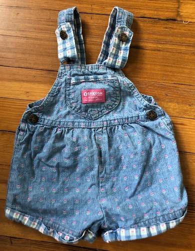 VTG OSH KOSH VESTBAK BUBBLE BIB OVERALLS DENIM PINK WHITE FLORAL CHECKS 2T EUC - Picture 3 of 7