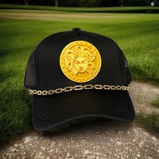 Black Medusa Trucker Hat - Yves Versac Custom Gold Symbol - Brand New - Cap