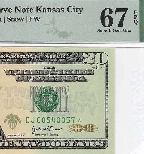 2004 $20 KANSAS CITY *STAR* ⭐️ FRN PMG SUPERB GEM Uncirculated 67 EPQ Banknote